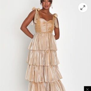 Lulu's Shimmering Gold Tiered Dress